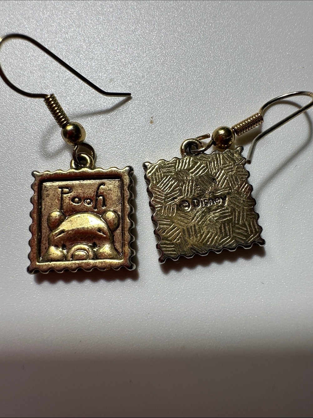 Disney Gold-Tone Winnie the Pooh Stamp Dangle Earrings